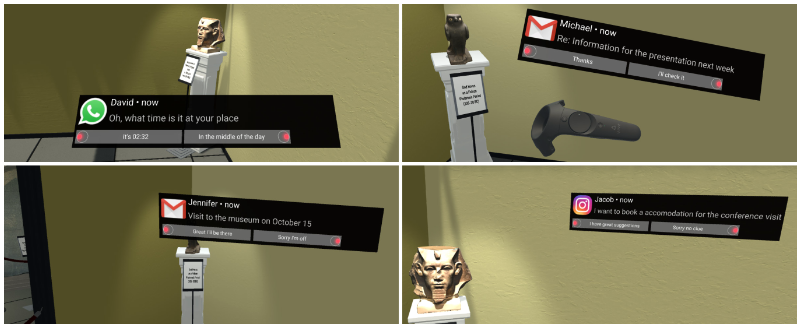 Teaser image for Notification in VR: The Effect of Notification Placement, Task, and Environment